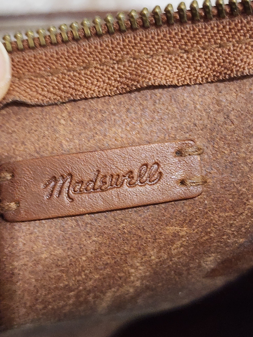 Madewell Tan/Brown Leather Zip Pouch with Embossed Logo